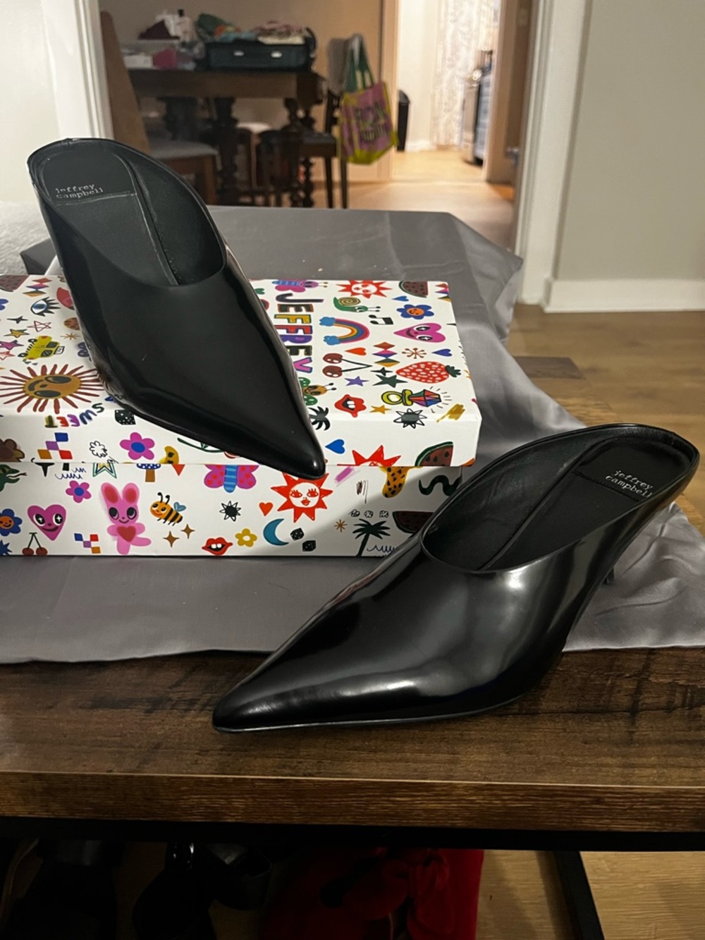 Jeffrey Campbell Black Pointed Leather Mule